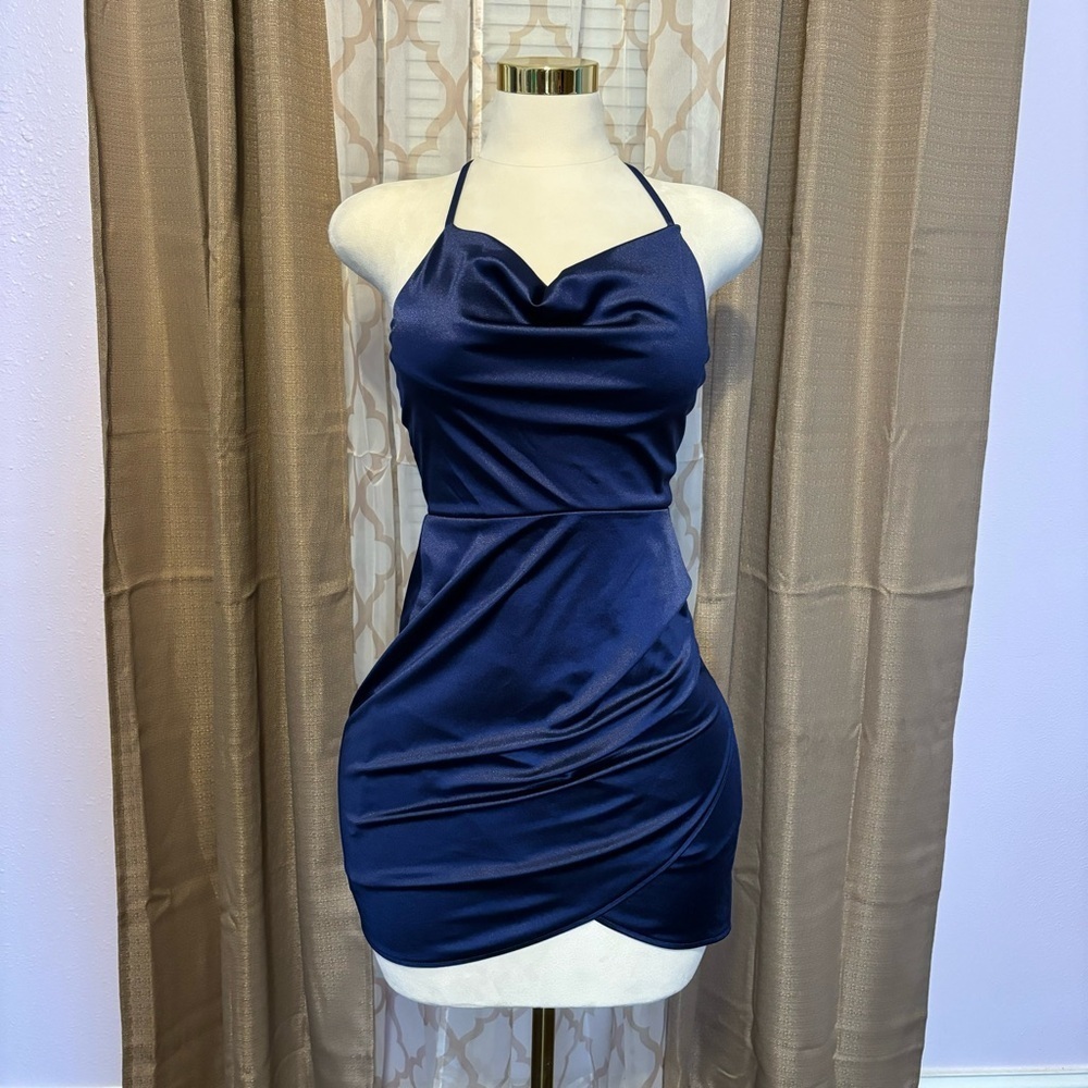Elegant Navy Blue Halter Dress